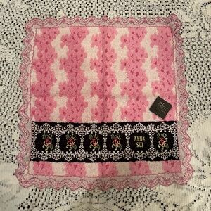 New Anna Sui Pink and Black Floral Cotton Handkerchief
